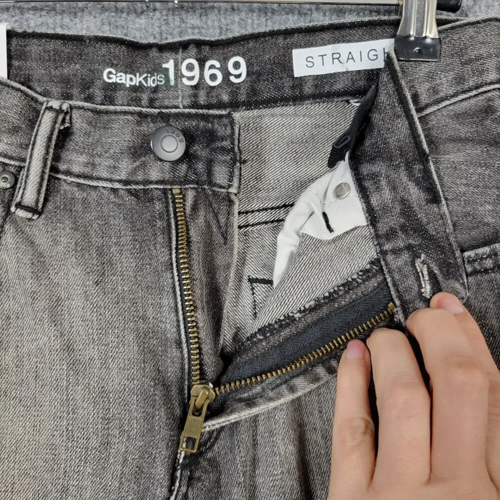 NWT GAP KIDS Gray Straight Leg Jeans Adjustable Cotton Grunge Skater SIZE 12